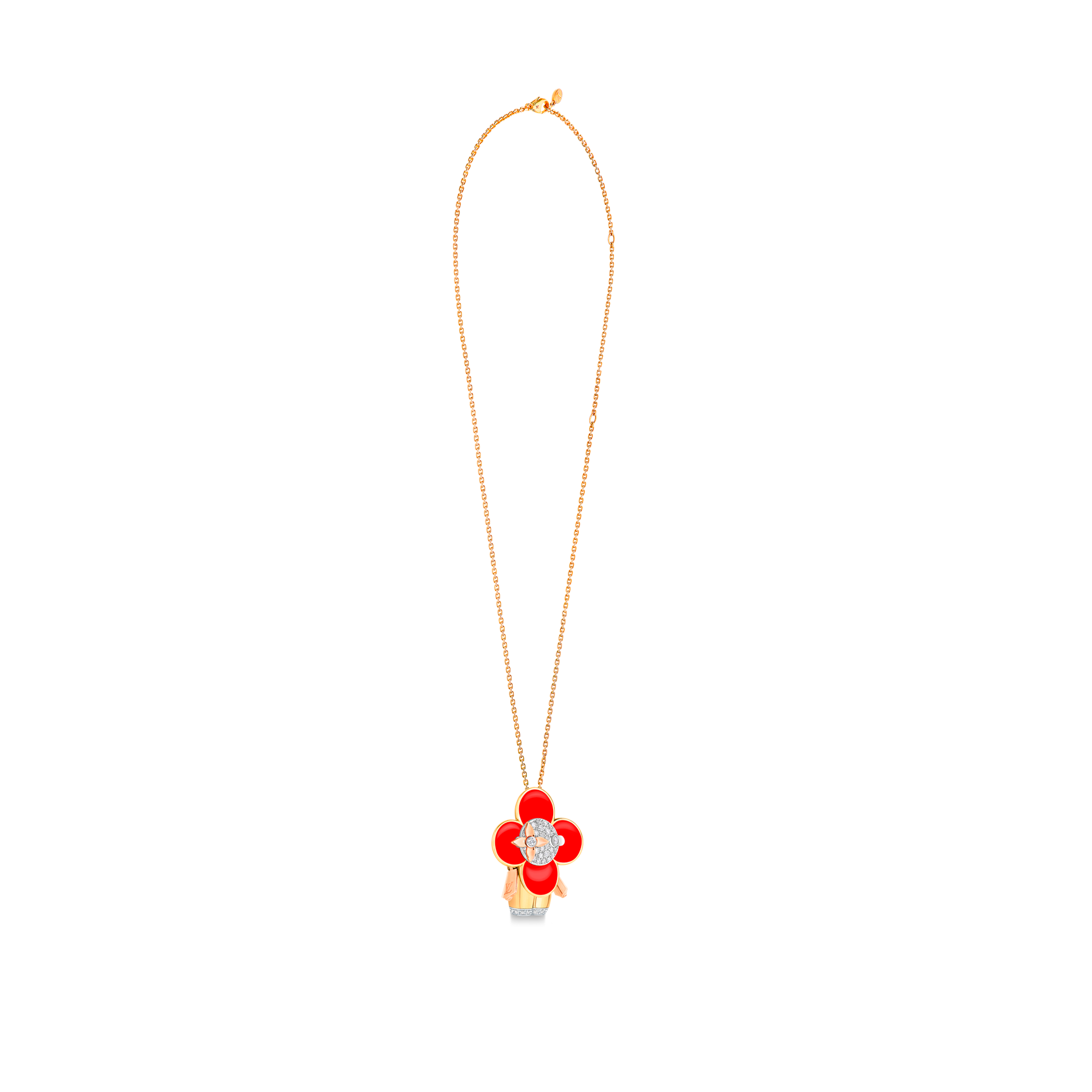Vivienne Pendant, 3 Golds, Red Lacquer and Diamonds  in Jewellery