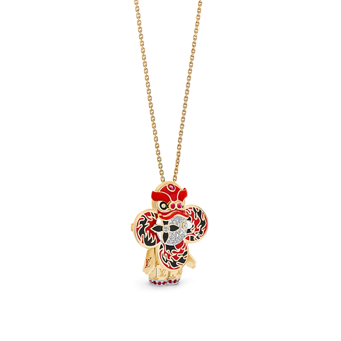 Vivienne Red Lion Dance Pendant, Yellow Gold, White Gold, Lacquer, Diamonds & Coloured Stones in Jewellery's Categories Necklaces and Pendants collections by Louis Vuitton (Product zoom)