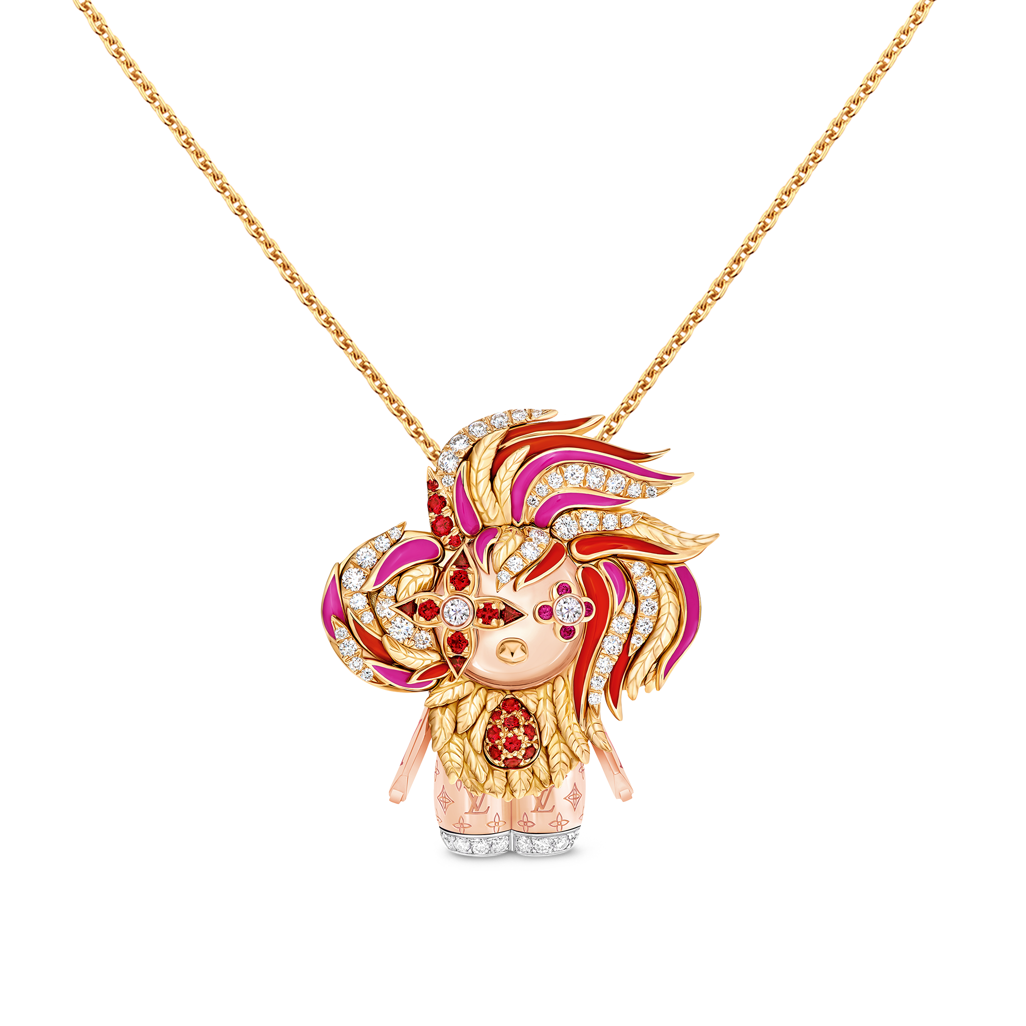 Vivienne Rooster Pendant, 3 Golds, Lacquer, Diamonds & Colored Gemstones  in Les Extraordinaires