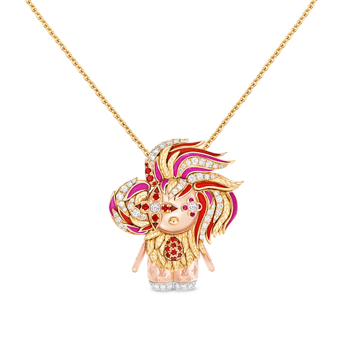Vivienne Rooster Pendant, 3 Golds, Lacquer, Diamonds & Colored Gemstones in Les Extraordinaires's Jewellery Necklaces and Pendants collections by Louis Vuitton (Product zoom)
