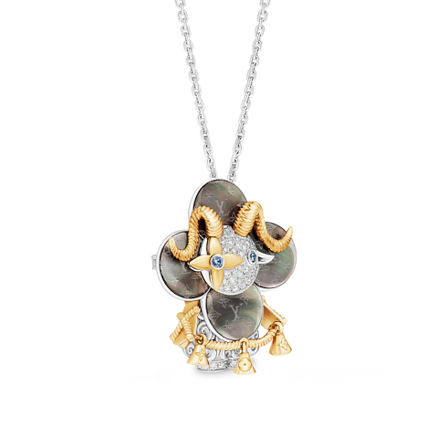 Vivienne Sheep Pendant, Yellow Gold, White Gold, Grey Mother-Of-Pearl, Diamonds & Colored Gemstones in Les Extraordinaires's Jewellery Necklaces and Pendants collections by Louis Vuitton (Product zoom)