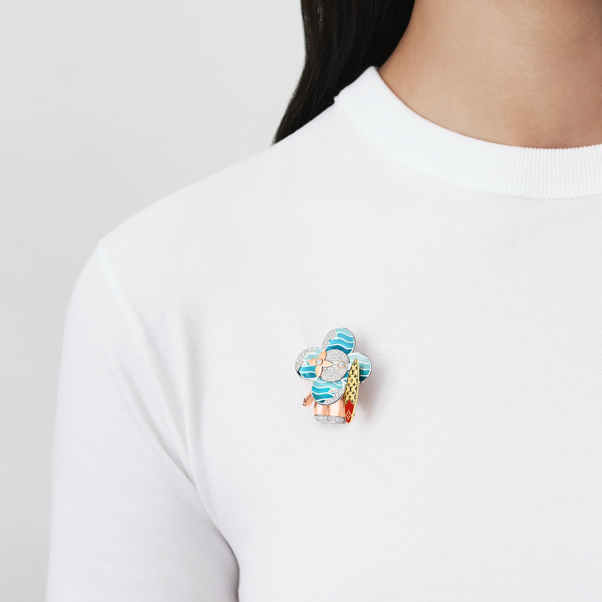 Vivienne Surfer Pendant, 3 Golds, Lacquer And Diamonds  in Jewellery