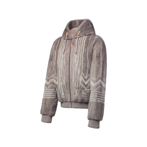 Zipped Hooded Mink Blouson side view