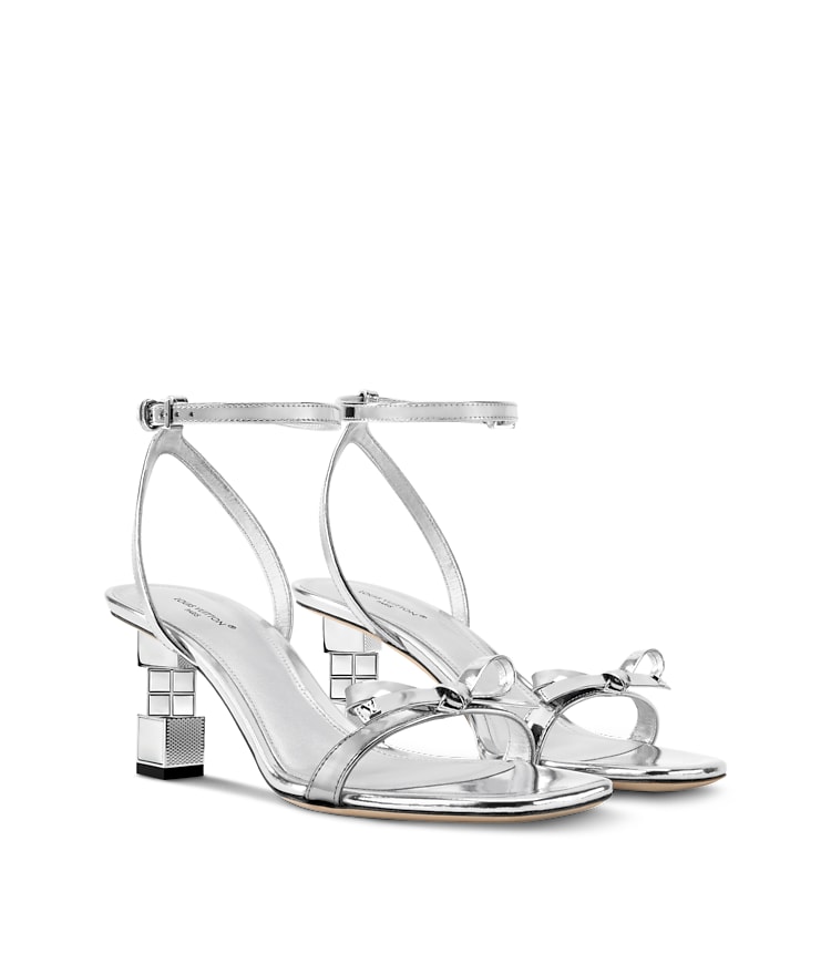Louis Vuitton Sandals Silver Louis Vuitton Silver Monogram Embossed Leather Revival Slide  main image 2
