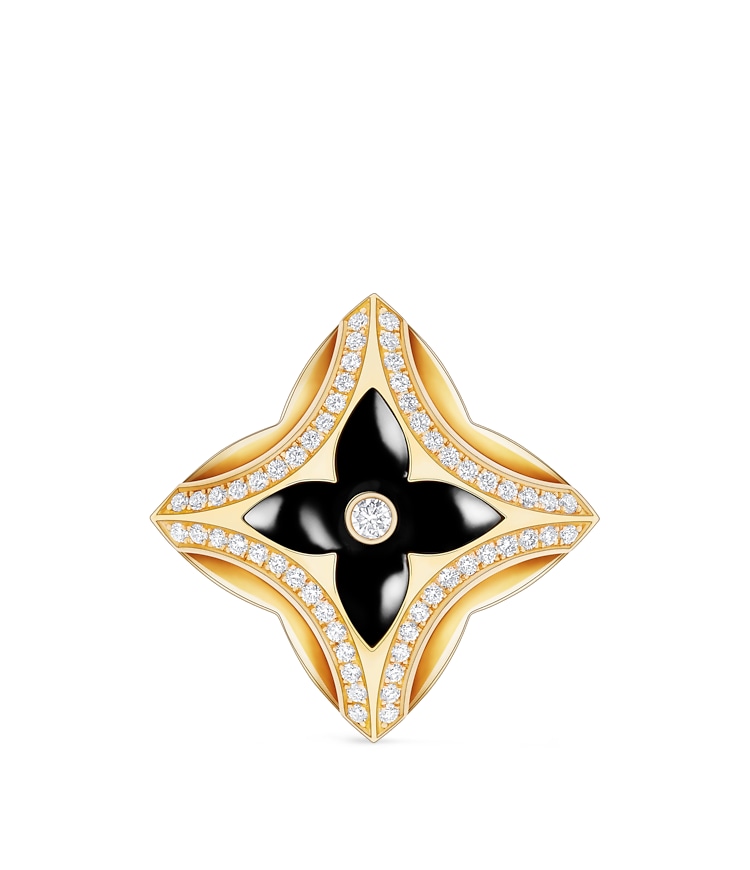Ever Blossom Brooch, Yellow Gold, Onyx Diamonds